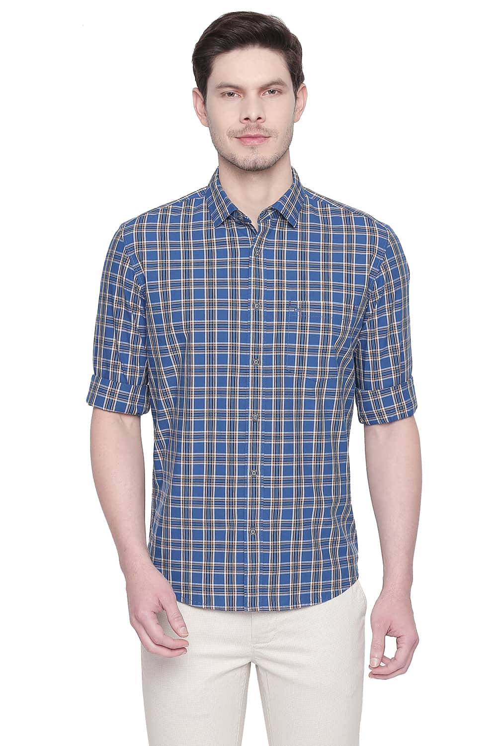 BASICS SLIM FIT VALLARTA BLUE CHECKS SHIRT