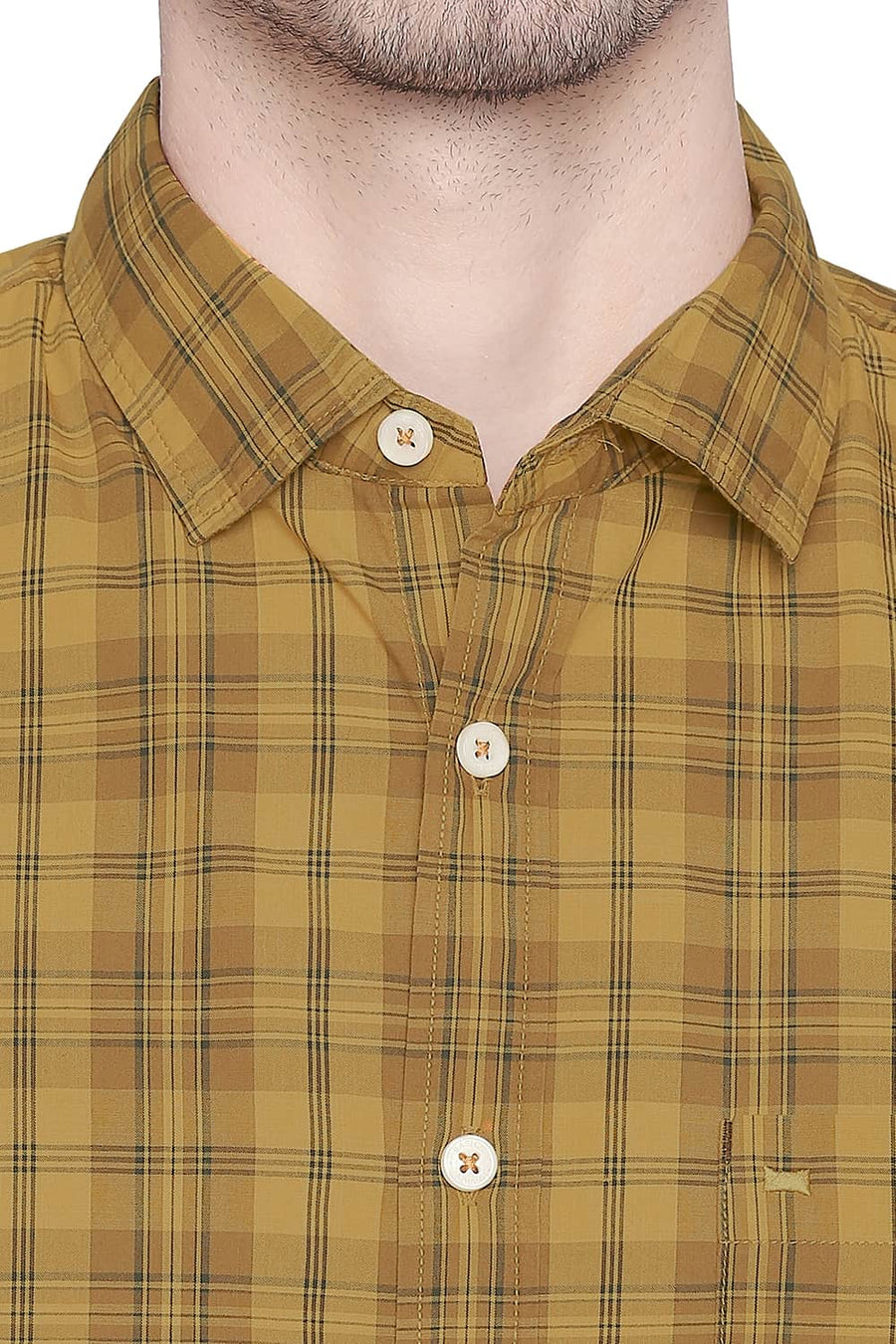 BASICS SLIM FIT MINERAL YELLOW CHECKS SHIRT