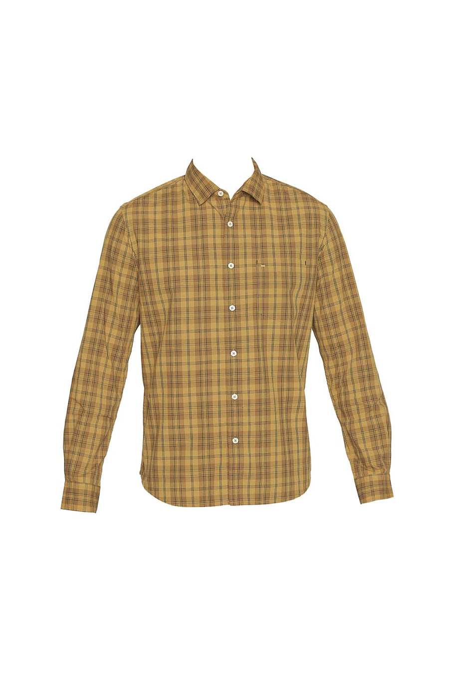 BASICS SLIM FIT MINERAL YELLOW CHECKS SHIRT