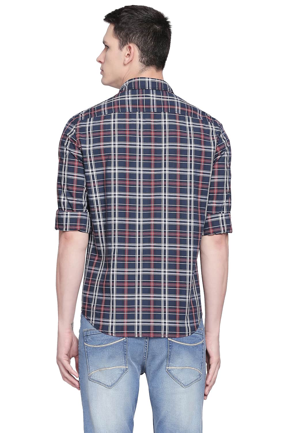 BASICS SLIM FIT BLUE NIGHT CHECKS SHIRT