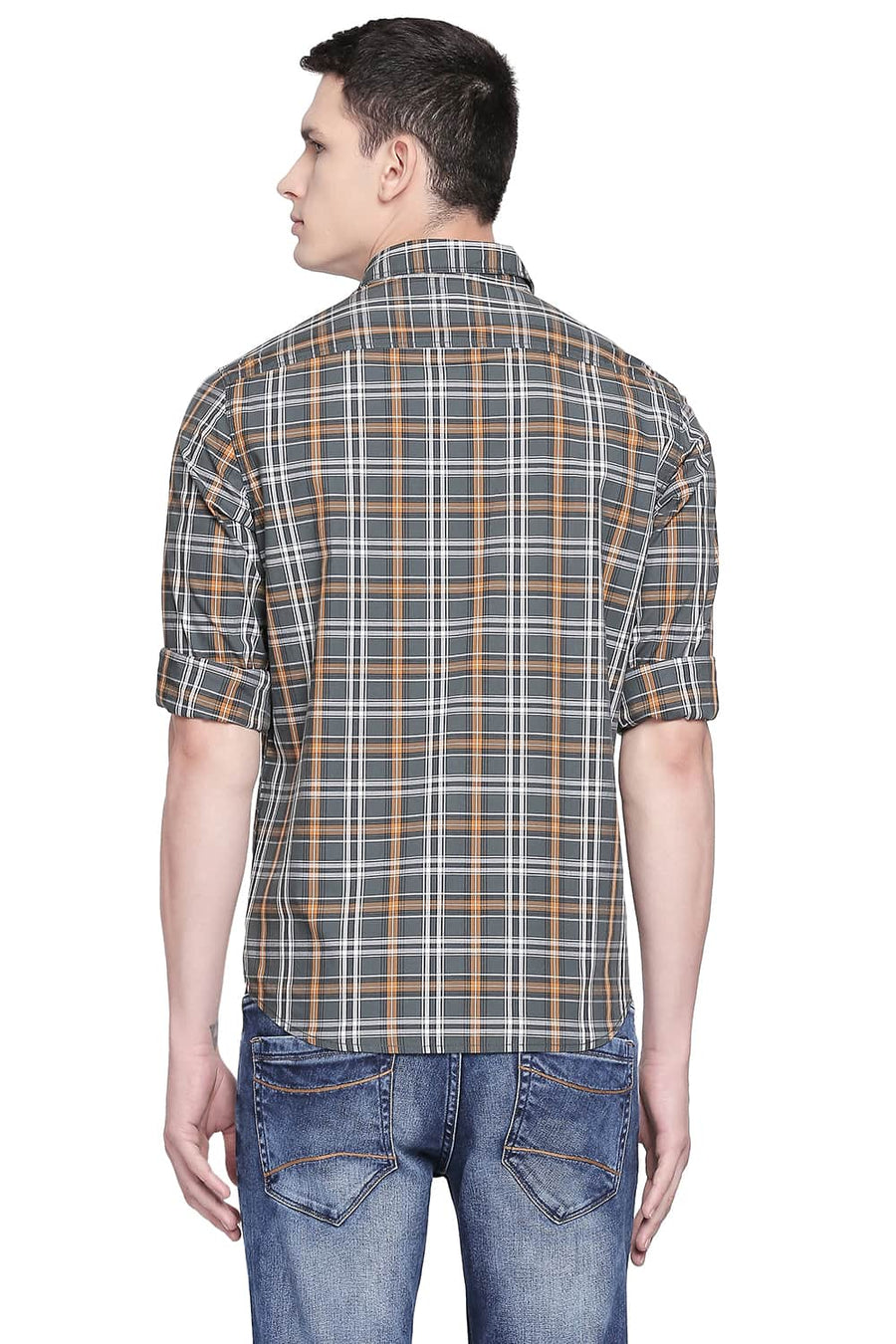 BASICS SLIM FIT TREKKING GREEN CHECKS SHIRT