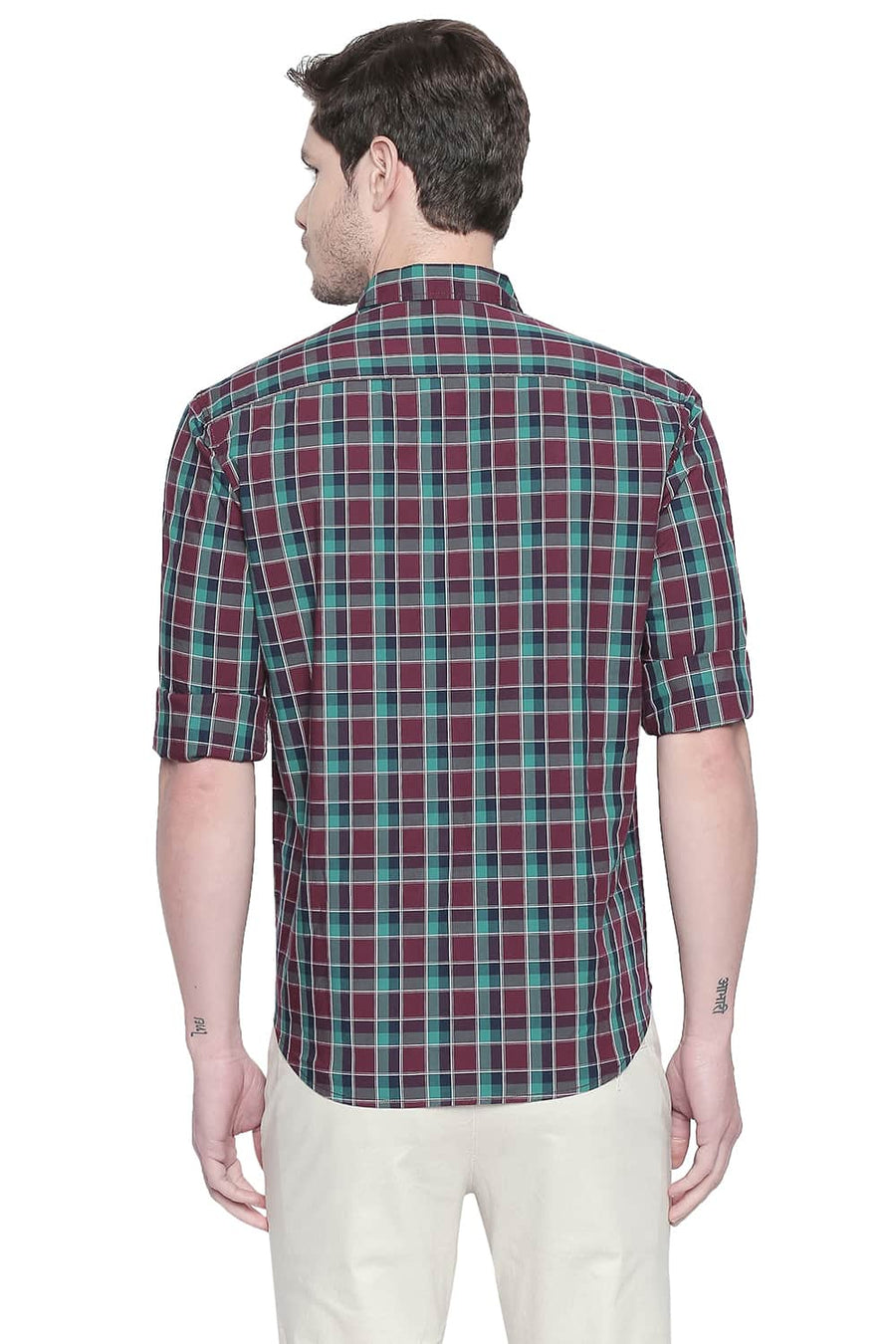 BASICS SLIM FIT OXBLOOD RED CHECKS SHIRT