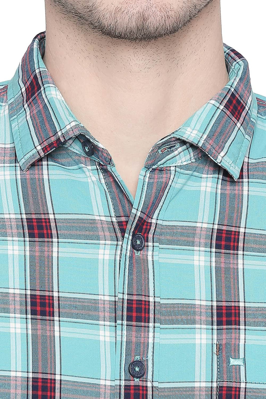 BASICS SLIM FIT AQUARELLE GREEN CHECKS SHIRT