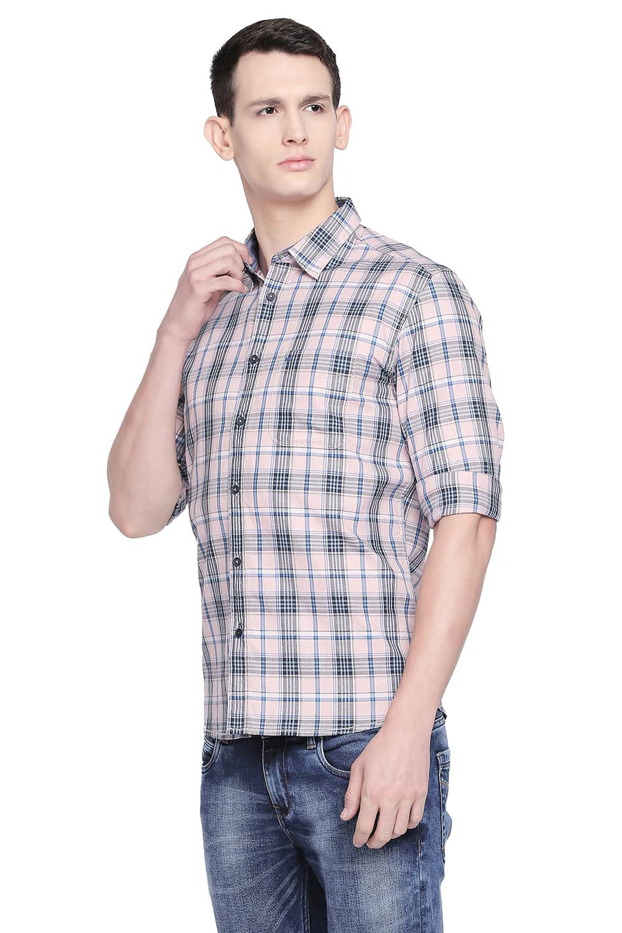 BASICS SLIM FIT LOTUS PINK TWILL CHECKS SHIRT