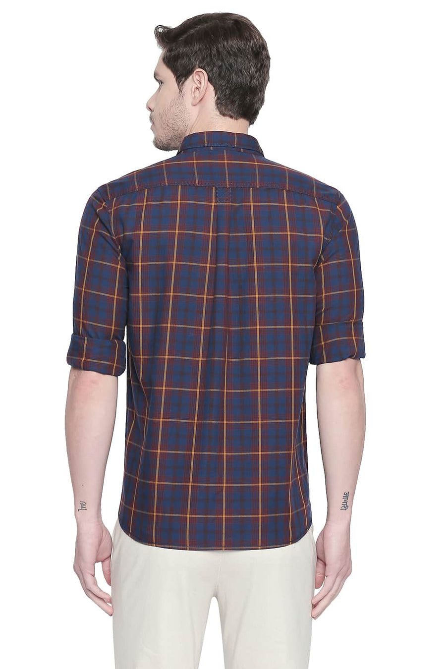 BASICS SLIM FIT ROSEWOOD MAROON TWILL CHECKS SHIRT