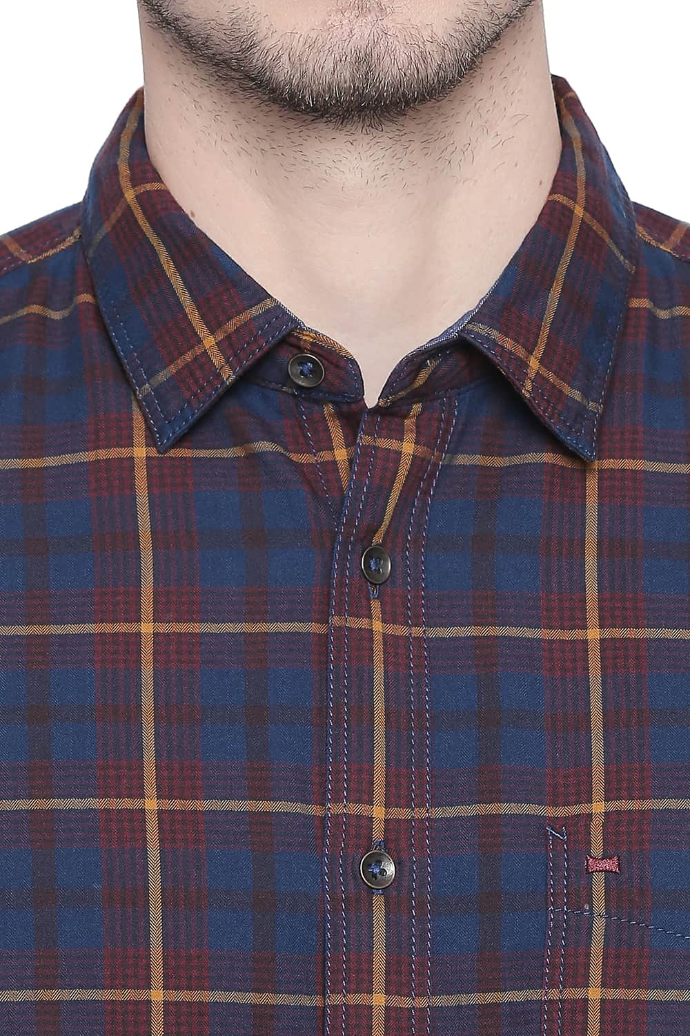 BASICS SLIM FIT TWILL CHECKS SHIRT