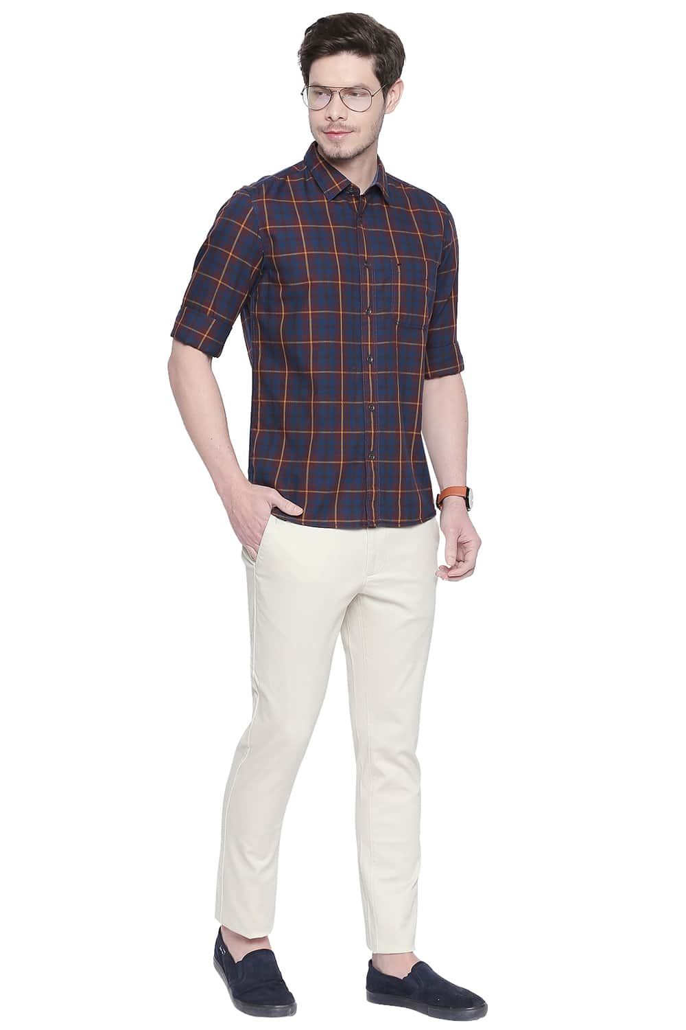 BASICS SLIM FIT TWILL CHECKS SHIRT