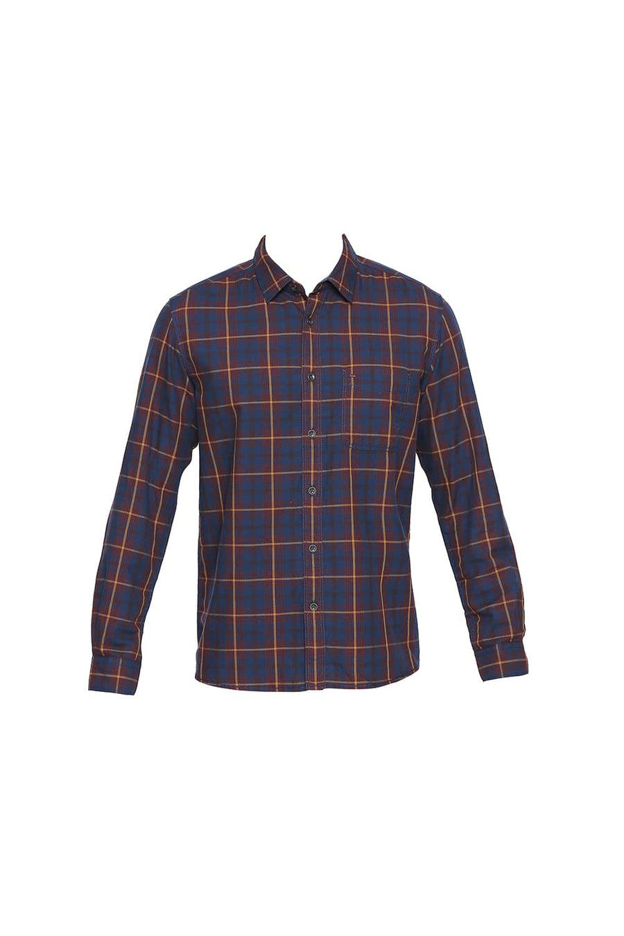 BASICS SLIM FIT ROSEWOOD MAROON TWILL CHECKS SHIRT
