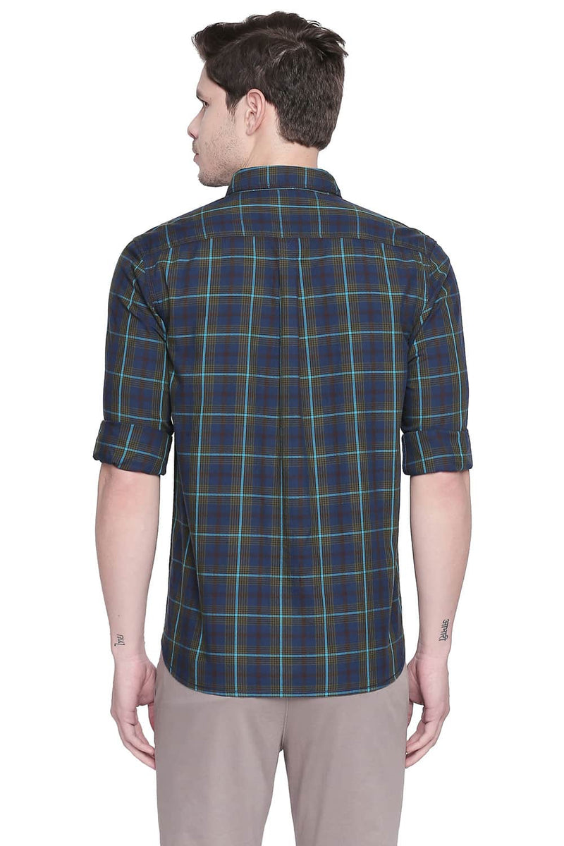 BASICS SLIM FIT TWILL CHECKS SHIRT