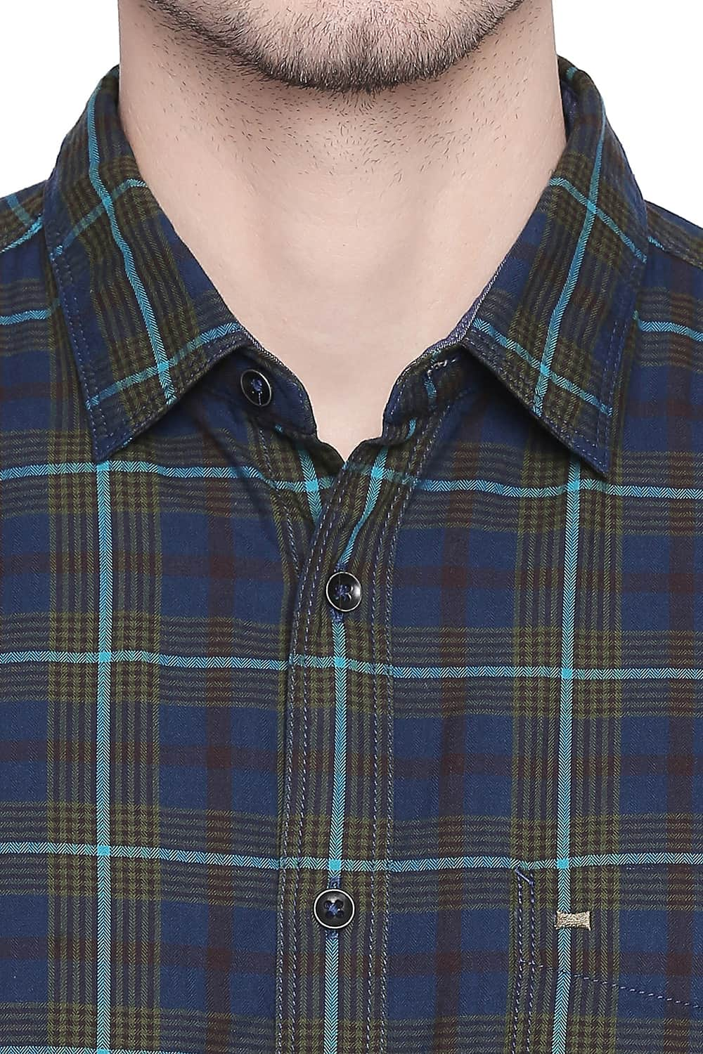 BASICS SLIM FIT TWILL CHECKS SHIRT