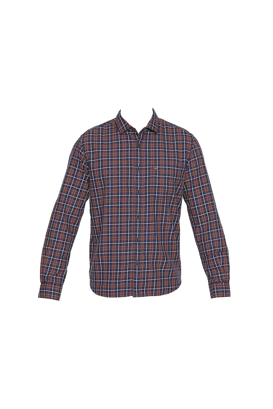 BASICS SLIM FIT AZTEC BROWN TWILL CHECKS SHIRT