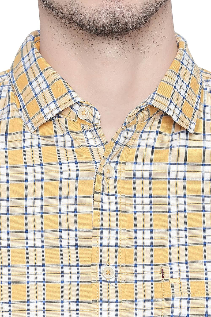 BASICS SLIM FIT SPECTRA YELLOW TWILL CHECKS SHIRT