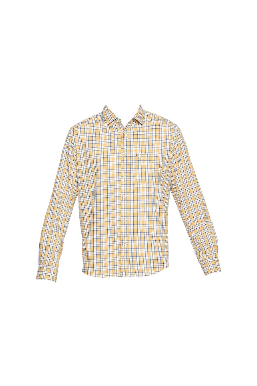 BASICS SLIM FIT SPECTRA YELLOW TWILL CHECKS SHIRT