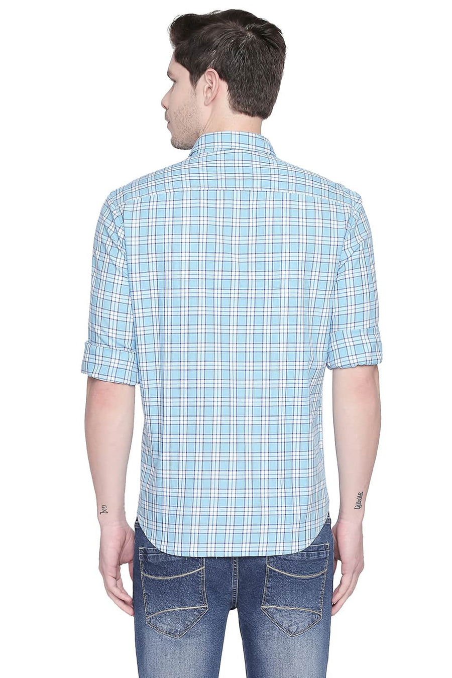 BASICS SLIM FIT ETHEREAL BLUE TWILL CHECKS SHIRT