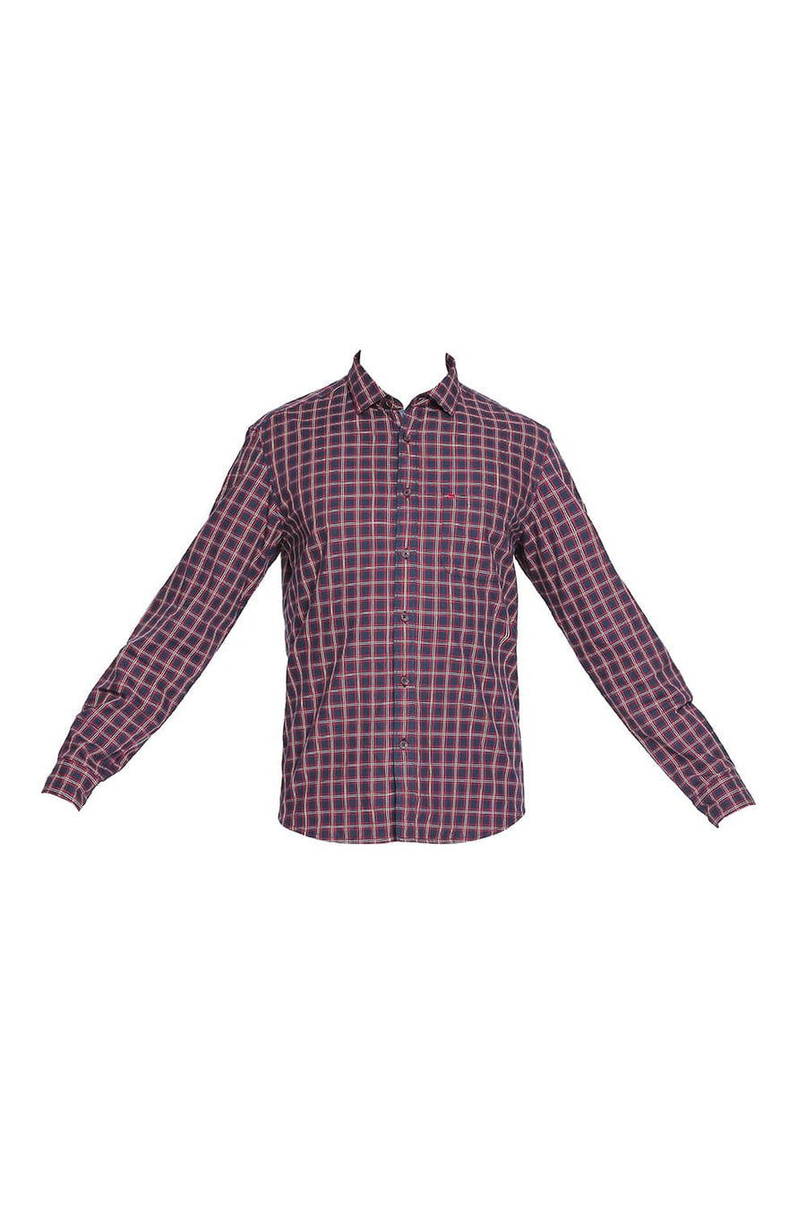 BASICS SLIM FIT TANGO RED TWILL CHECKS SHIRT