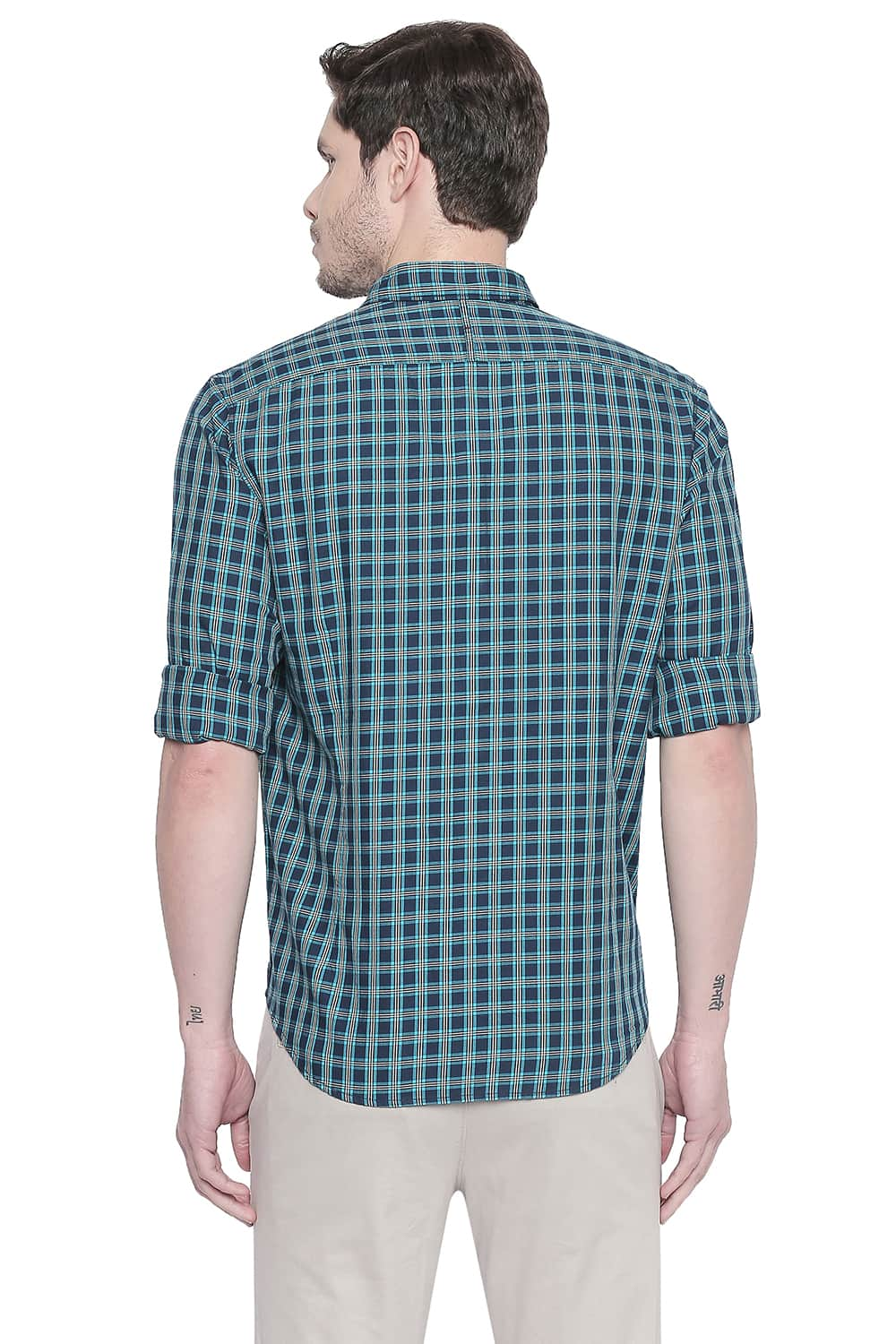 BASICS SLIM FIT TWILL CHECKS SHIRT