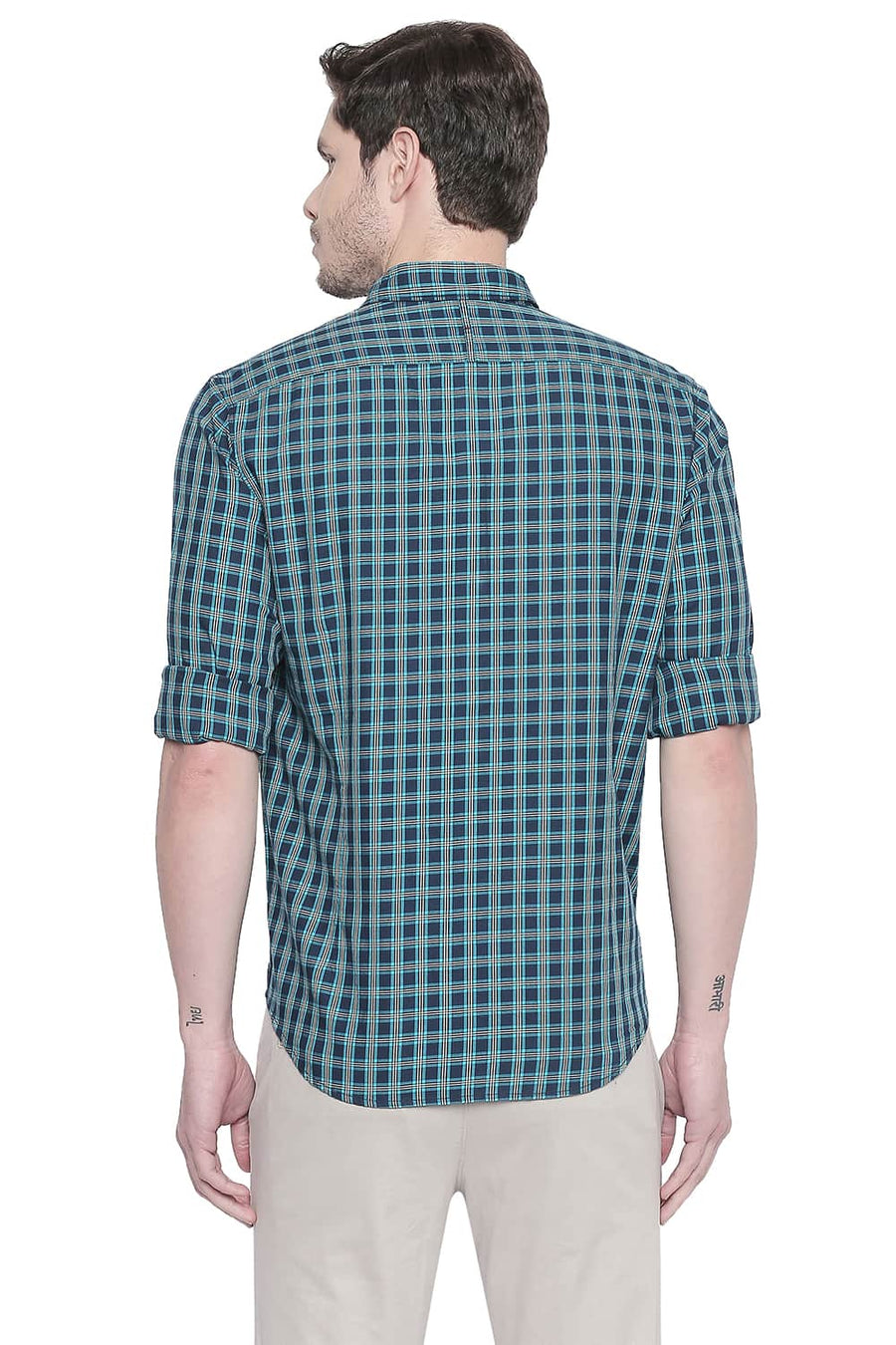 BASICS SLIM FIT TWILL NAVY NIGHTS CHECKS SHIRT