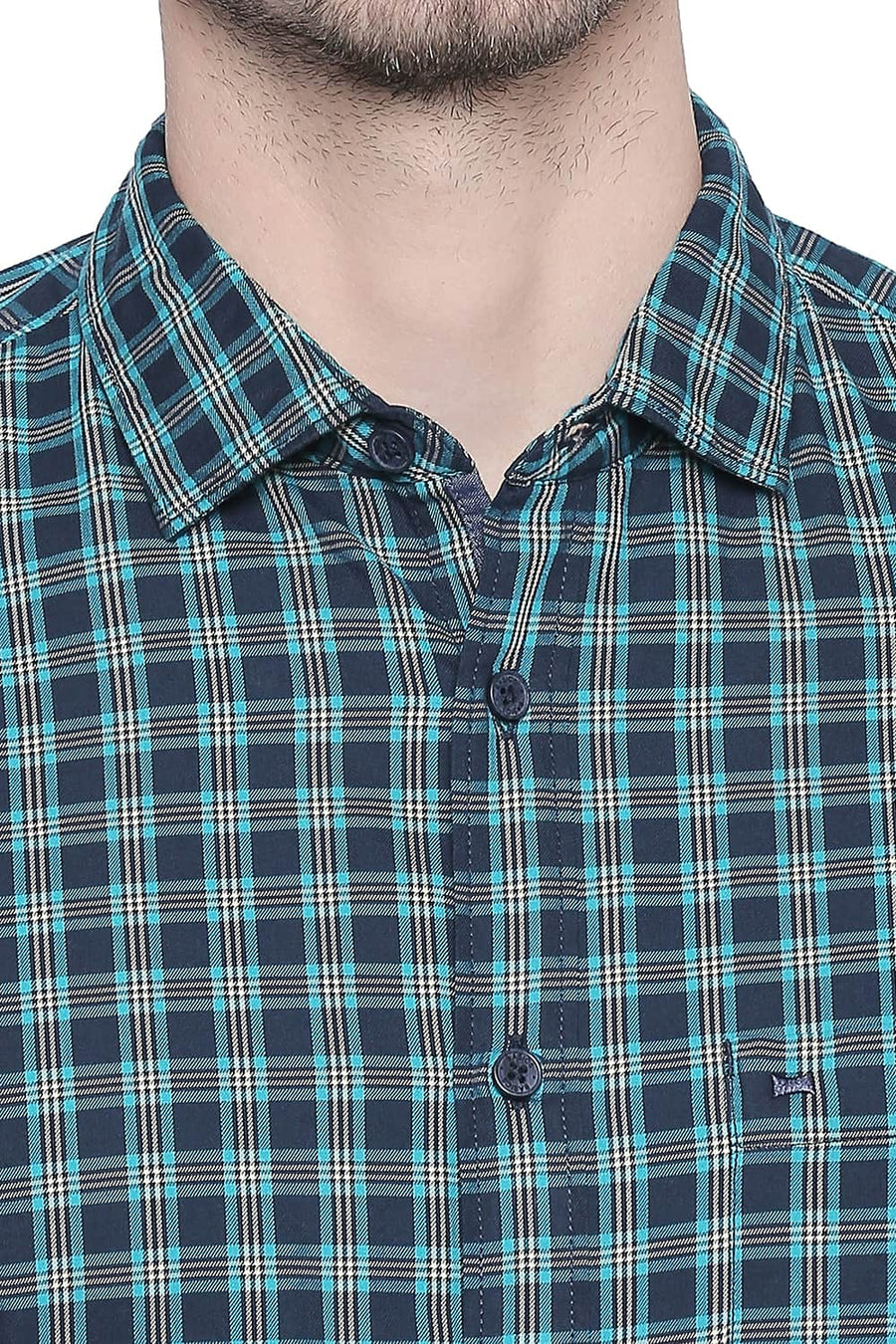 BASICS SLIM FIT TWILL NAVY NIGHTS CHECKS SHIRT
