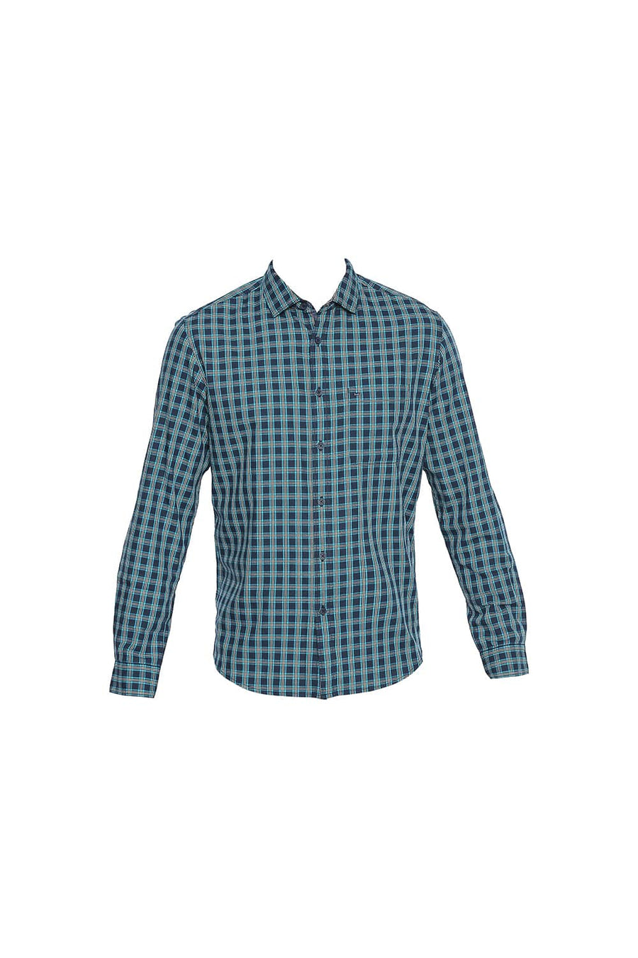 BASICS SLIM FIT TWILL NAVY NIGHTS CHECKS SHIRT