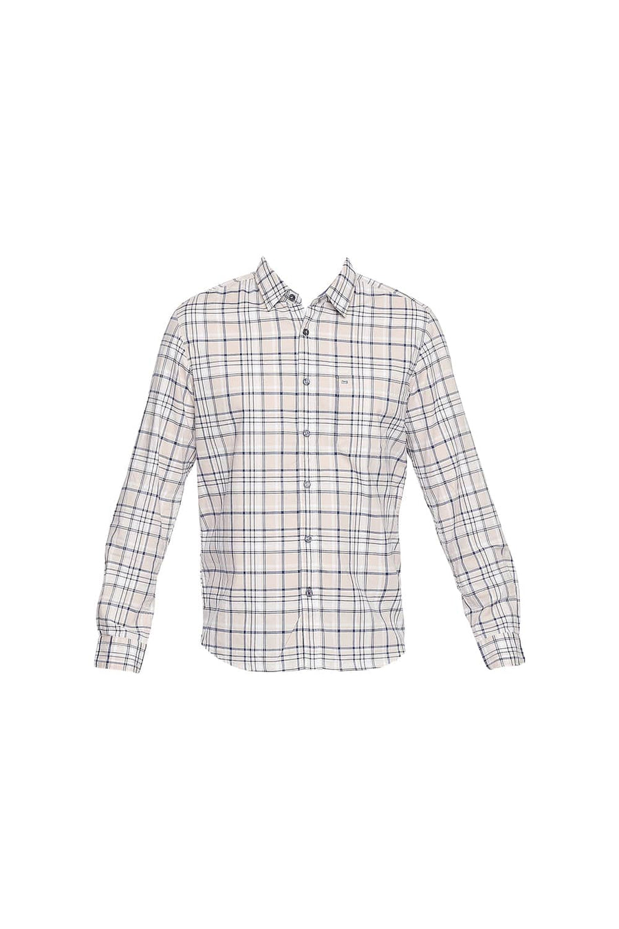 BASICS SLIM FIT SAND BEIGE OXFORD CHECKS SHIRT