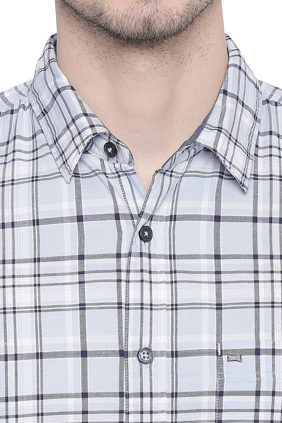 BASICS SLIM FIT KENTUCKY BLUE OXFORD CHECKS SHIRT