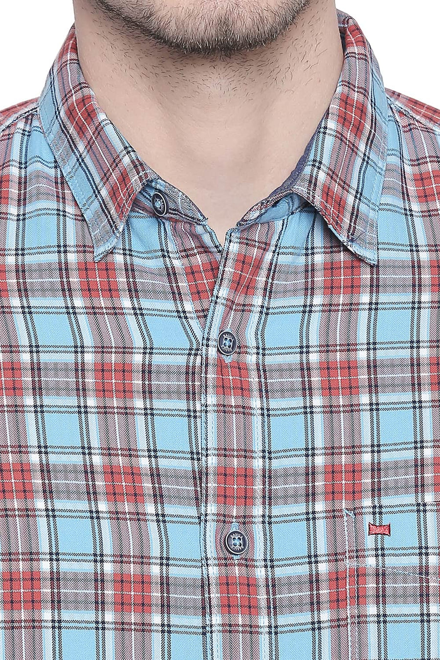 BASICS SLIM FIT AIR BLUE TWILL CHECKS SHIRT
