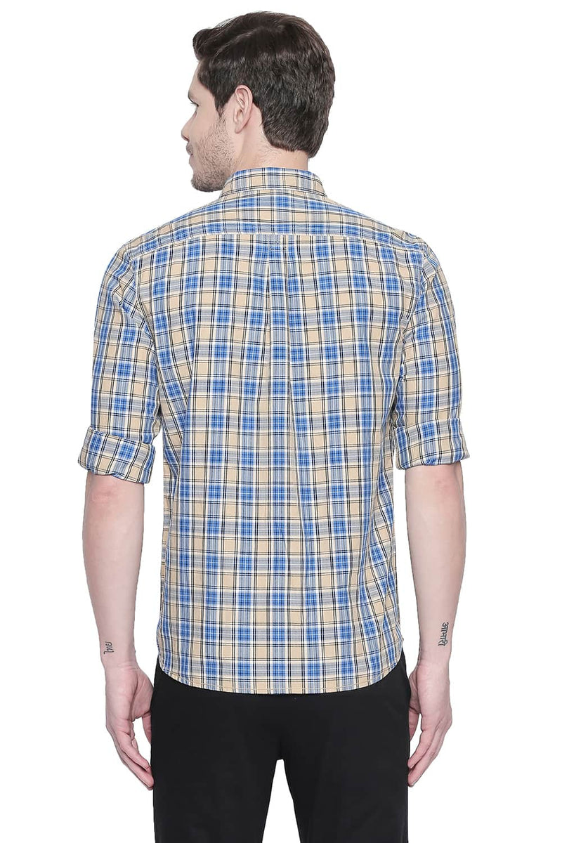 BASICS SLIM FIT TWILL CHECKS SHIRT