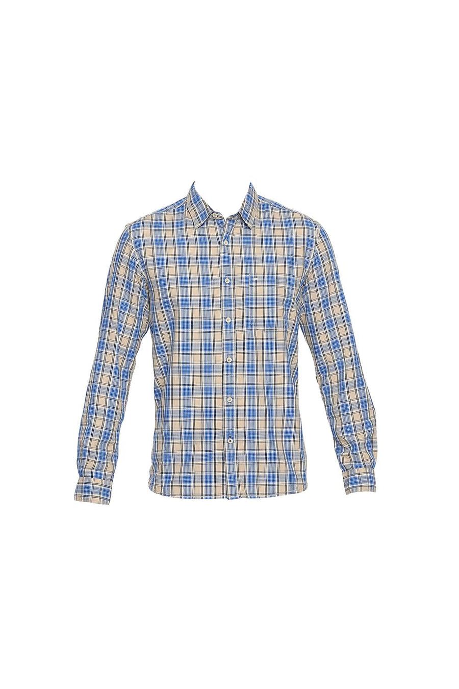 BASICS SLIM FIT SEMOLINA BEIGE TWILL CHECKS SHIRT