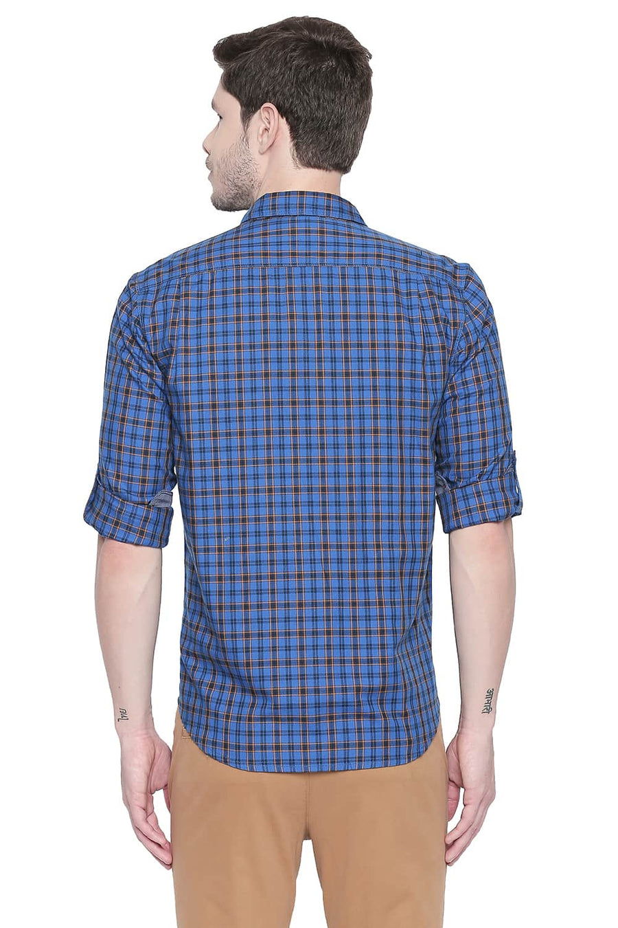 BASICS SLIM FIT IMPERIAL BLUE CHECKS SHIRT