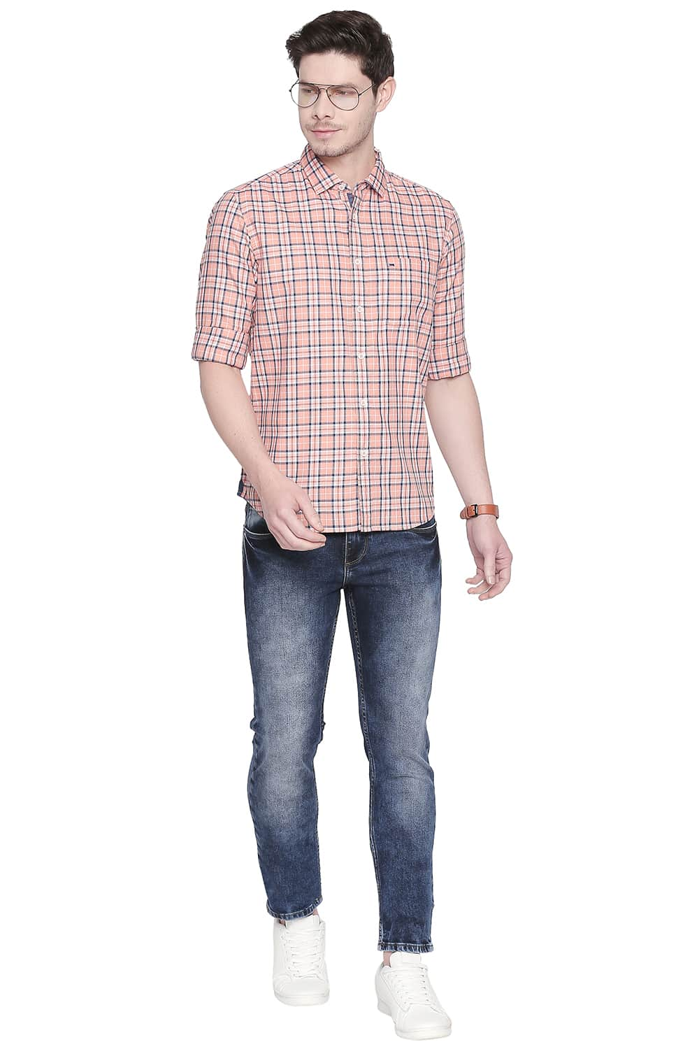 BASICS SLIM FIT TWILL CHECKS SHIRT