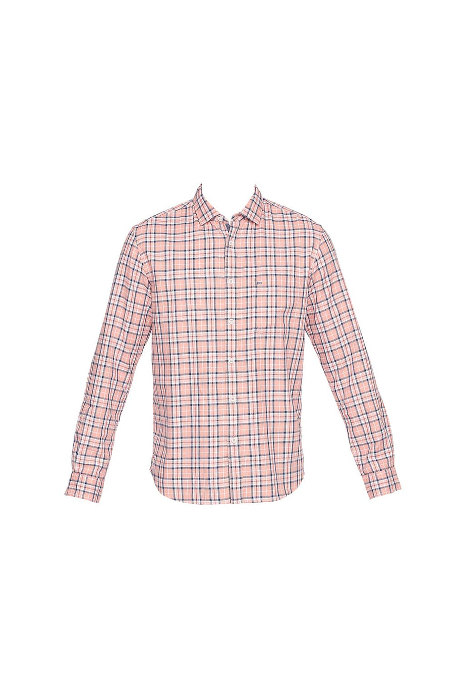 BASICS SLIM FIT SALMON ORANGE TWILL CHECKS SHIRT