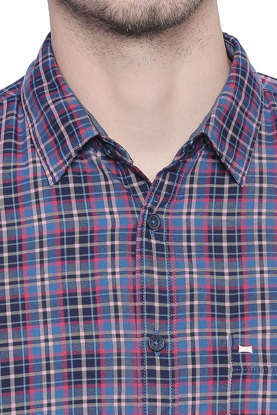 BASICS SLIM FIT GERANIUM PINK TWILL CHECKS SHIRT