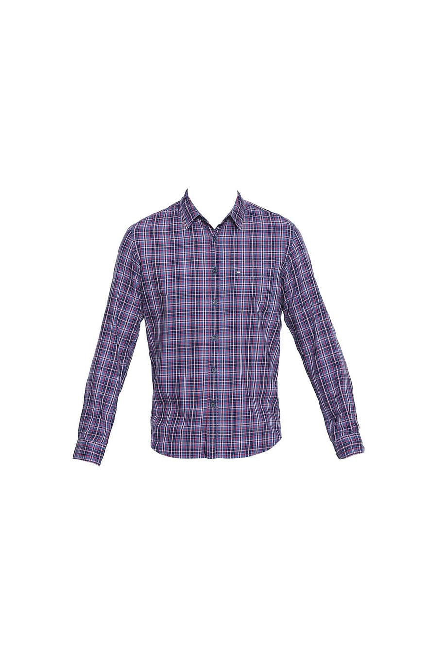 BASICS SLIM FIT GERANIUM PINK TWILL CHECKS SHIRT
