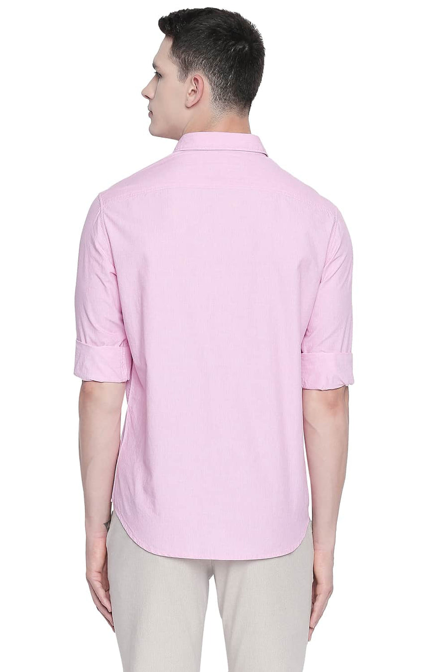BASICS SLIM FIT PRISM PINK FIL A FIL SHIRT