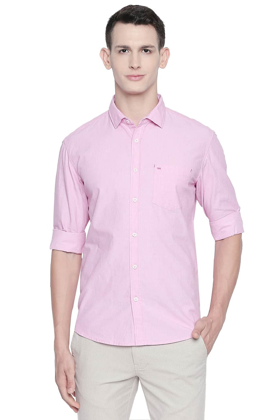 BASICS SLIM FIT PRISM PINK FIL A FIL SHIRT