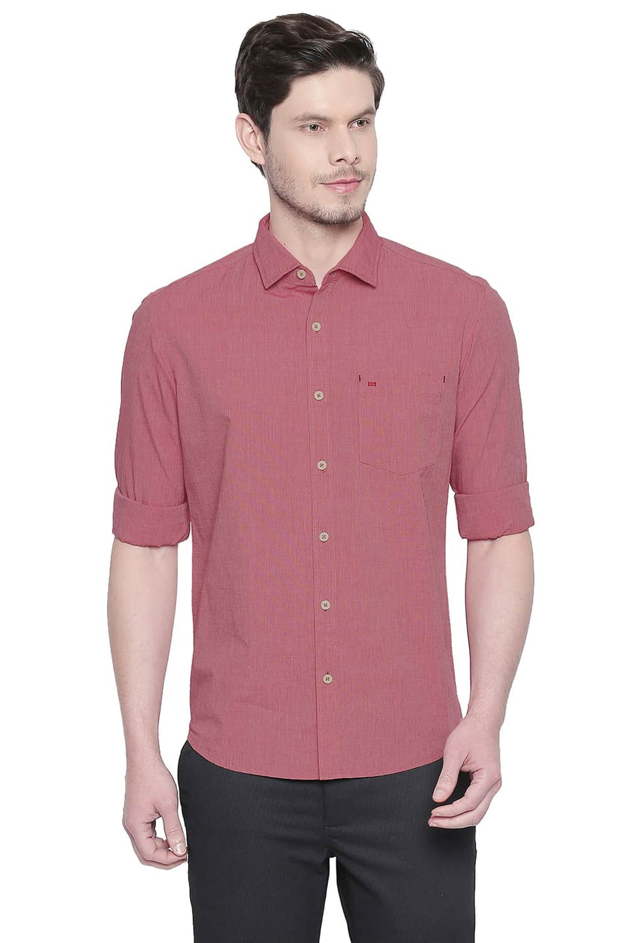 BASICS SLIM FIT ROCOCCO RED FIL A FIL SHIRT