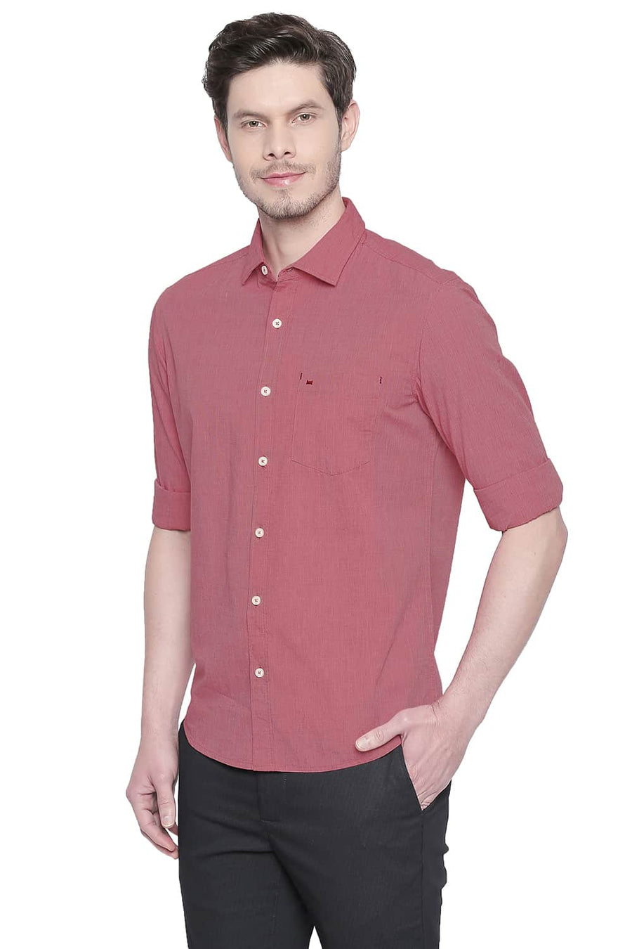 BASICS SLIM FIT ROCOCCO RED FIL A FIL SHIRT