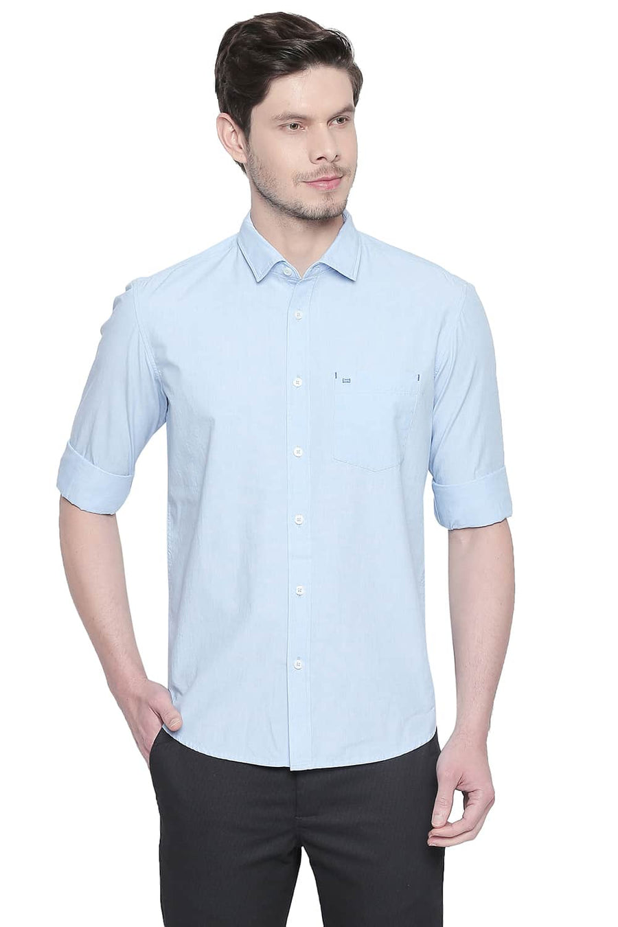 BASICS SLIM FIT SKYWAY BLUE FIL A FIL SHIRT