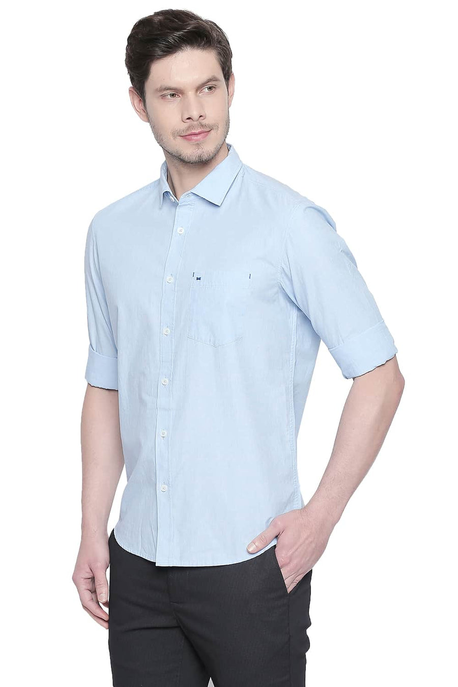 BASICS SLIM FIT SKYWAY BLUE FIL A FIL SHIRT
