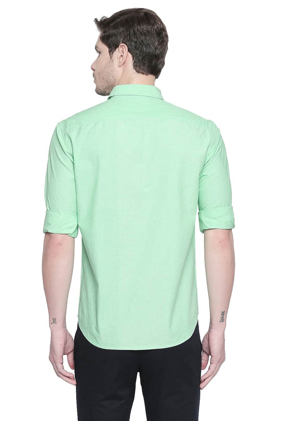 BASICS SLIM FIT GREEN ASH FIL A FIL SHIRT