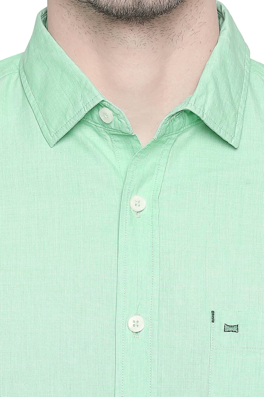 BASICS SLIM FIT GREEN ASH FIL A FIL SHIRT