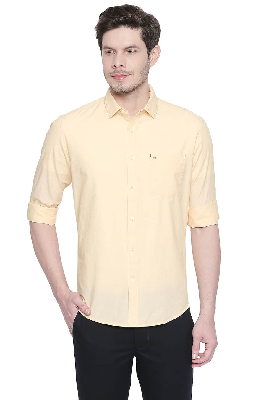 BASICS SLIM FIT GOLDEN HAZE FIL A FIL SHIRT