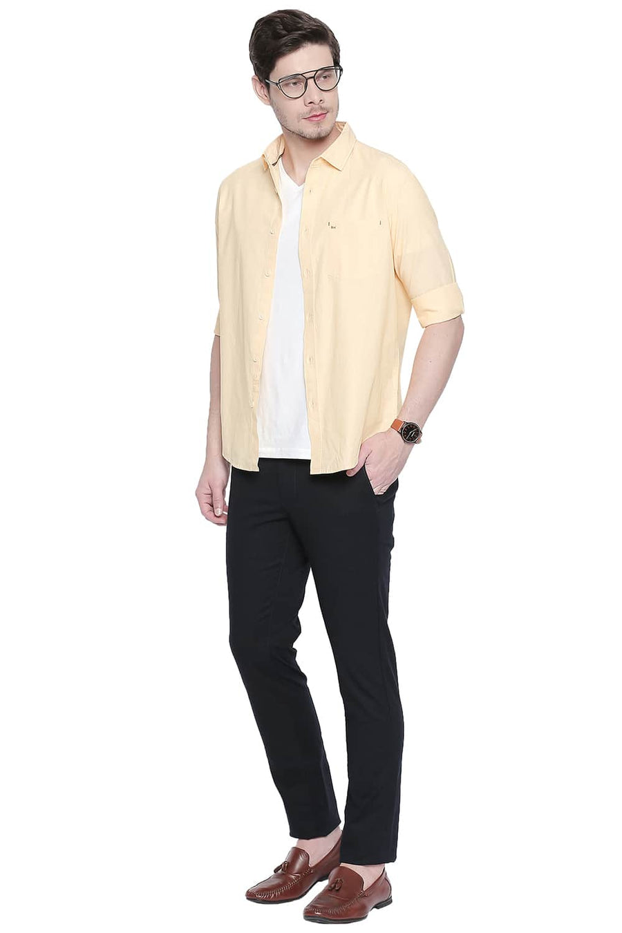 BASICS SLIM FIT GOLDEN HAZE FIL A FIL SHIRT