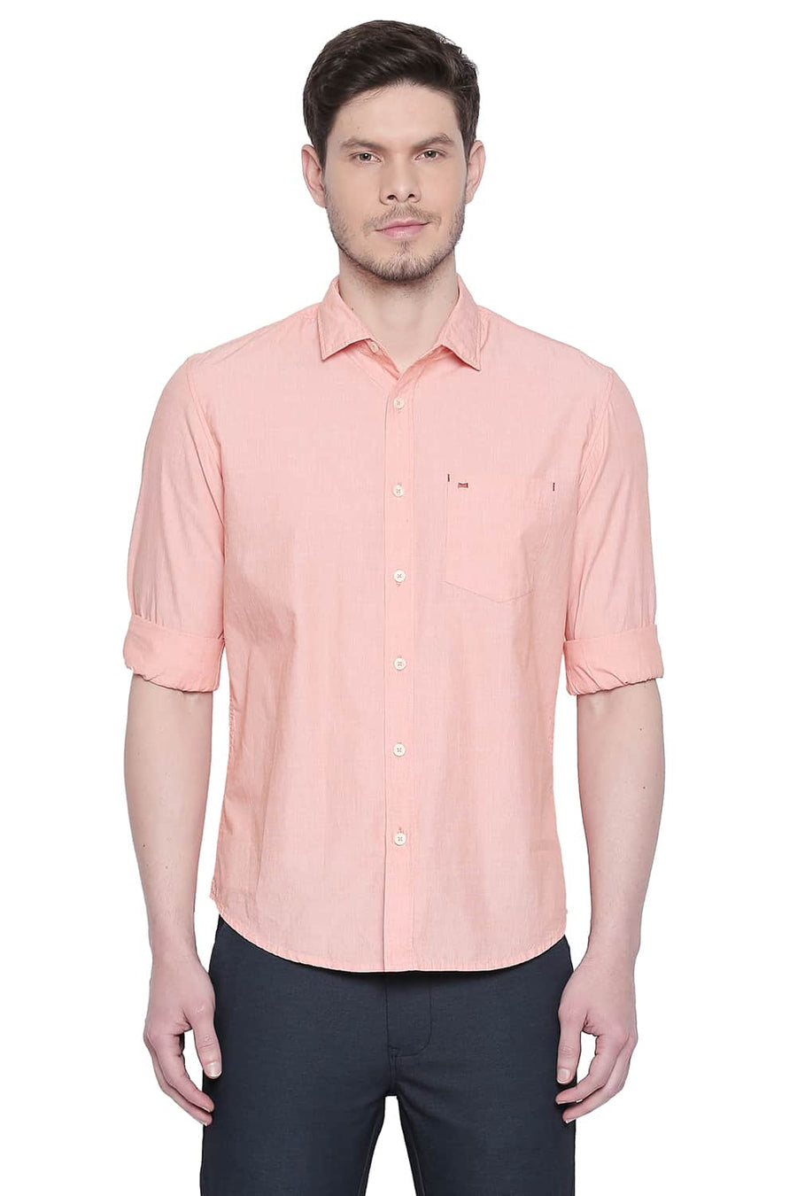 BASICS SLIM FIT PEACH NECTAR FIL A FIL SHIRT