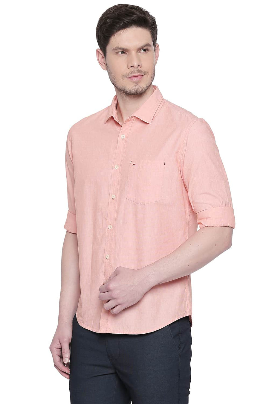 BASICS SLIM FIT PEACH NECTAR FIL A FIL SHIRT