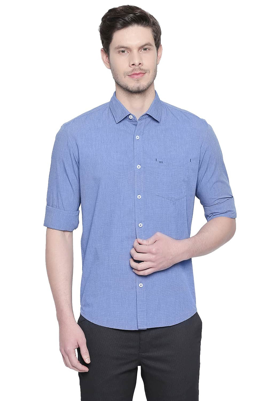 BASICS SLIM FIT IMPERIAL BLUE FIL A FIL SHIRT