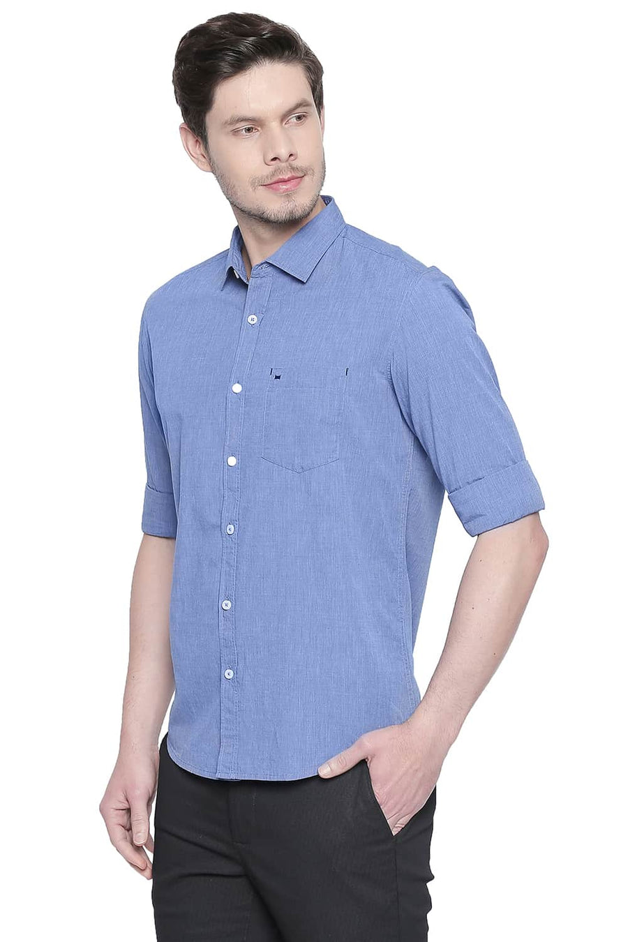 BASICS SLIM FIT IMPERIAL BLUE FIL A FIL SHIRT