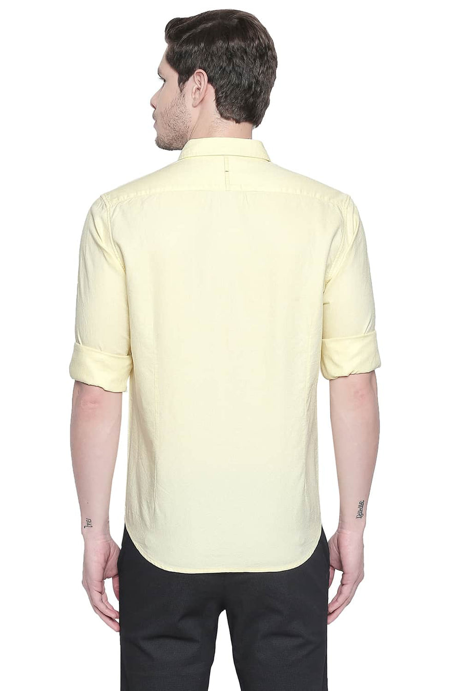 BASICS SLIM FIT TENDER YELLOW DOBBY SHIRT