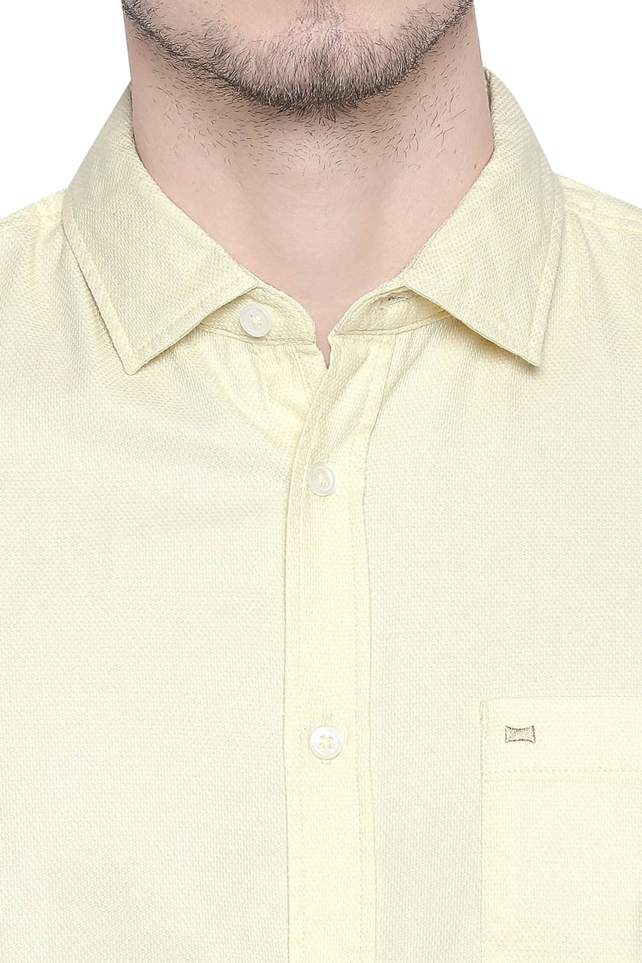 BASICS SLIM FIT TENDER YELLOW DOBBY SHIRT