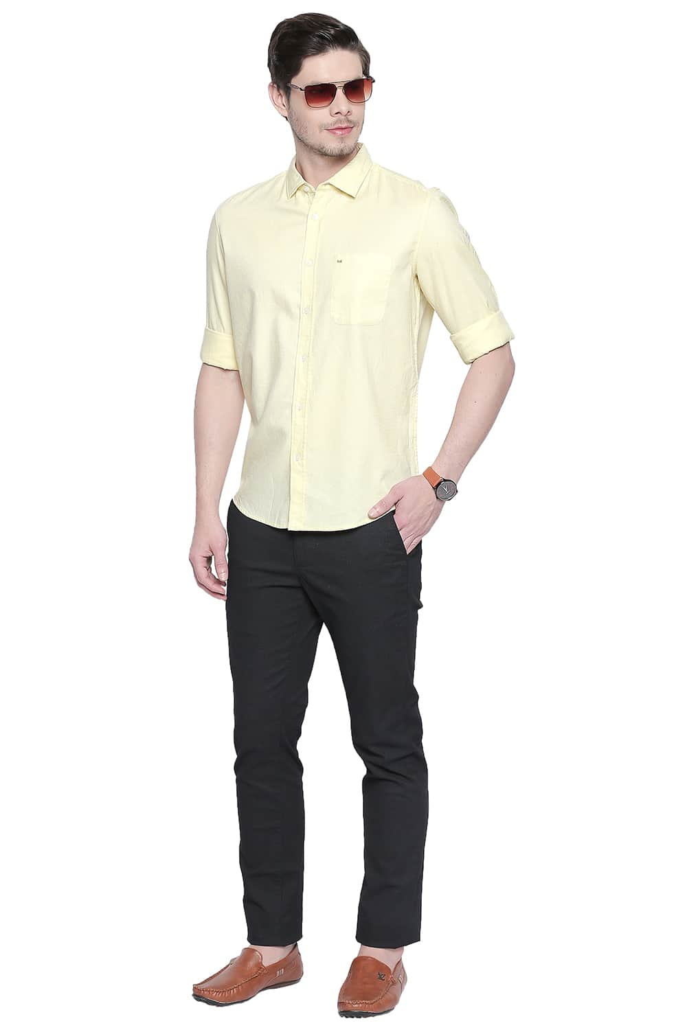 BASICS SLIM FIT DOBBY SHIRT